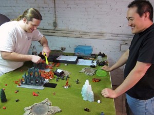 Anthony (left) and Steve laugh as they measure the carnage!
